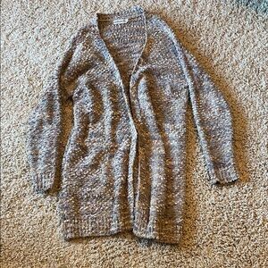 Open-Front Marled Knit Cardigan Sweater - Gray